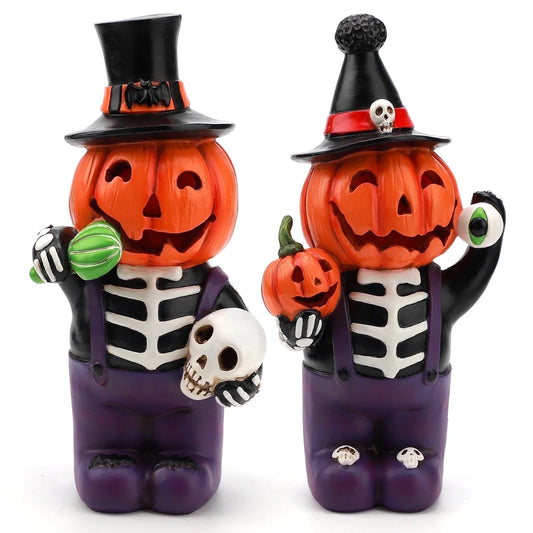 2 Pcs Light up Halloween Pumpkin Decorations, Tabletop Halloween Decor Indoor with Color Changing Lights, Halloween Gifts