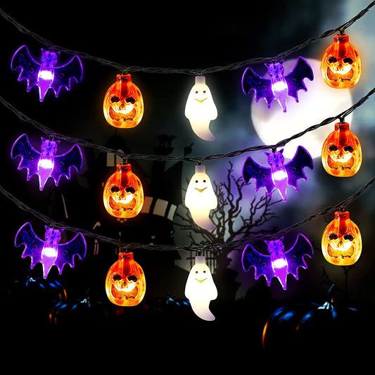 20Ft 30 LED Halloween Lights, Pumpkin Ghost Bat String Lights Battery Operated with Timer, 8 Light Modes Halloween Fairy Lights for Indoor Outdoor Party Home Yard Window Decor