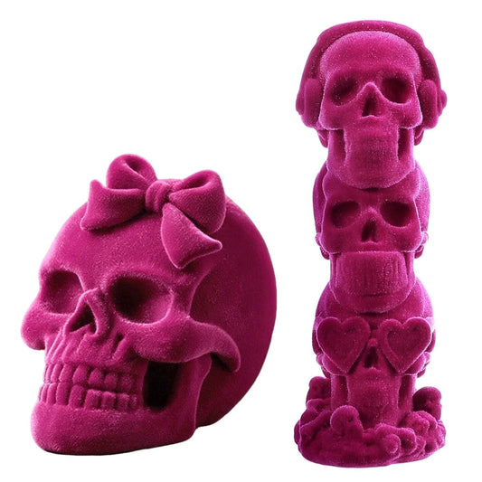 2Pcs Pink Halloween Skulls Decor, Stacked Skulls for Halloween Decoration Indoor, Halloween Prop Gothic Decor